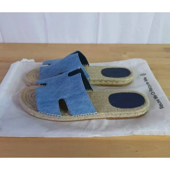 Hermès Antigua Mens Denim & Leather Espadrilles Sandals EU 44/US 11